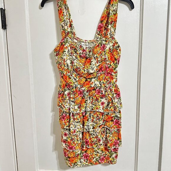 Emerald Sundae Floral Mini Ruffled Dress Size 11 Red Organge - Picture 1 of 5
